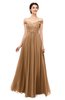 ColsBM Lilith Light Brown Bridesmaid Dresses Off The Shoulder Pleated Short Sleeve Romantic Zip up A-line