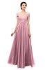ColsBM Lilith Light Coral Bridesmaid Dresses Off The Shoulder Pleated Short Sleeve Romantic Zip up A-line