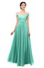ColsBM Lilith Mint Green Bridesmaid Dresses Off The Shoulder Pleated Short Sleeve Romantic Zip up A-line