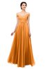 ColsBM Lilith Orange Bridesmaid Dresses Off The Shoulder Pleated Short Sleeve Romantic Zip up A-line