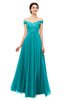 ColsBM Lilith Peacock Blue Bridesmaid Dresses Off The Shoulder Pleated Short Sleeve Romantic Zip up A-line