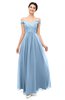 ColsBM Lilith Sky Blue Bridesmaid Dresses Off The Shoulder Pleated Short Sleeve Romantic Zip up A-line