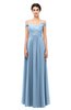 ColsBM Lilith Sky Blue Bridesmaid Dresses Off The Shoulder Pleated Short Sleeve Romantic Zip up A-line