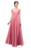 ColsBM Lilith Watermelon Bridesmaid Dresses Off The Shoulder Pleated Short Sleeve Romantic Zip up A-line