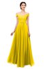 ColsBM Lilith Yellow Bridesmaid Dresses Off The Shoulder Pleated Short Sleeve Romantic Zip up A-line