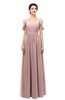 ColsBM Elwyn Blush Pink Bridesmaid Dresses Floor Length Pleated V-neck Romantic Backless A-line
