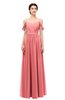 ColsBM Elwyn Coral Bridesmaid Dresses Floor Length Pleated V-neck Romantic Backless A-line