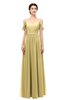 ColsBM Elwyn Gold Bridesmaid Dresses Floor Length Pleated V-neck Romantic Backless A-line