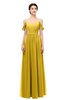 ColsBM Elwyn Lemon Curry Bridesmaid Dresses Floor Length Pleated V-neck Romantic Backless A-line