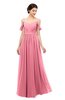 ColsBM Elwyn Watermelon Bridesmaid Dresses Floor Length Pleated V-neck Romantic Backless A-line