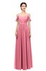 ColsBM Elwyn Watermelon Bridesmaid Dresses Floor Length Pleated V-neck Romantic Backless A-line