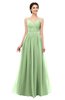 ColsBM Bryn Sage Green Bridesmaid Dresses Floor Length Sash Sleeveless Simple A-line Criss-cross Straps