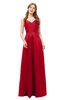 ColsBM Aubrey Red Bridesmaid Dresses V-neck Sleeveless A-line Criss-cross Straps Sash Classic