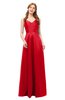 ColsBM Aubrey Tomato Bridesmaid Dresses V-neck Sleeveless A-line Criss-cross Straps Sash Classic