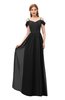 ColsBM Taylor Black Bridesmaid Dresses A-line Off The Shoulder Short Sleeve Zipper Floor Length Simple