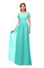 ColsBM Taylor Blue Turquoise Bridesmaid Dresses A-line Off The Shoulder Short Sleeve Zipper Floor Length Simple