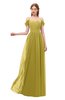 ColsBM Taylor Golden Olive Bridesmaid Dresses A-line Off The Shoulder Short Sleeve Zipper Floor Length Simple