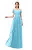 ColsBM Taylor Light Blue Bridesmaid Dresses A-line Off The Shoulder Short Sleeve Zipper Floor Length Simple
