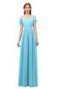 ColsBM Taylor Light Blue Bridesmaid Dresses A-line Off The Shoulder Short Sleeve Zipper Floor Length Simple