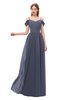 ColsBM Taylor Nightshadow Blue Bridesmaid Dresses A-line Off The Shoulder Short Sleeve Zipper Floor Length Simple