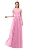 ColsBM Taylor Pink Bridesmaid Dresses A-line Off The Shoulder Short Sleeve Zipper Floor Length Simple