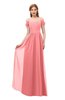 ColsBM Taylor Shell Pink Bridesmaid Dresses A-line Off The Shoulder Short Sleeve Zipper Floor Length Simple