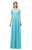 ColsBM Taylor Turquoise Bridesmaid Dresses A-line Off The Shoulder Short Sleeve Zipper Floor Length Simple