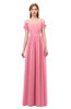 ColsBM Taylor Watermelon Bridesmaid Dresses A-line Off The Shoulder Short Sleeve Zipper Floor Length Simple