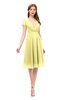 ColsBM Bailey Pastel Yellow Bridesmaid Dresses V-neck Ruching A-line Zipper Knee Length Modern
