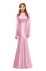 ColsBM Kenzie Baby Pink Bridesmaid Dresses Trumpet Lace Bateau Long Sleeve Floor Length Mature