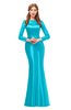 ColsBM Kenzie Blue Atoll Bridesmaid Dresses Trumpet Lace Bateau Long Sleeve Floor Length Mature