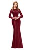 ColsBM Kenzie Burgundy Bridesmaid Dresses Trumpet Lace Bateau Long Sleeve Floor Length Mature