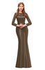 ColsBM Kenzie Cocoa Brown Bridesmaid Dresses Trumpet Lace Bateau Long Sleeve Floor Length Mature