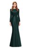 ColsBM Kenzie Dark Green Bridesmaid Dresses Trumpet Lace Bateau Long Sleeve Floor Length Mature