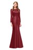 ColsBM Kenzie Dark Red Bridesmaid Dresses Trumpet Lace Bateau Long Sleeve Floor Length Mature