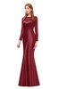 ColsBM Kenzie Dark Red Bridesmaid Dresses Trumpet Lace Bateau Long Sleeve Floor Length Mature