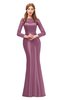 ColsBM Kenzie Dusty Lavender Bridesmaid Dresses Trumpet Lace Bateau Long Sleeve Floor Length Mature