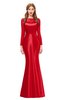 ColsBM Kenzie Fiery Red Bridesmaid Dresses Trumpet Lace Bateau Long Sleeve Floor Length Mature