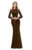 ColsBM Kenzie Fudge Brown Bridesmaid Dresses Trumpet Lace Bateau Long Sleeve Floor Length Mature