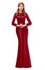 ColsBM Kenzie Haute Red Bridesmaid Dresses Trumpet Lace Bateau Long Sleeve Floor Length Mature