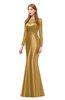 ColsBM Kenzie Honey Mustard Bridesmaid Dresses Trumpet Lace Bateau Long Sleeve Floor Length Mature