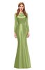 ColsBM Kenzie Leaf Green Bridesmaid Dresses Trumpet Lace Bateau Long Sleeve Floor Length Mature
