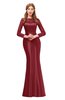 ColsBM Kenzie Maroon Bridesmaid Dresses Trumpet Lace Bateau Long Sleeve Floor Length Mature
