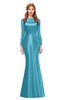 ColsBM Kenzie Maui Blue Bridesmaid Dresses Trumpet Lace Bateau Long Sleeve Floor Length Mature