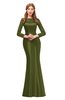 ColsBM Kenzie Olive Green Bridesmaid Dresses Trumpet Lace Bateau Long Sleeve Floor Length Mature