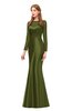 ColsBM Kenzie Olive Green Bridesmaid Dresses Trumpet Lace Bateau Long Sleeve Floor Length Mature