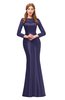 ColsBM Kenzie Orient Blue Bridesmaid Dresses Trumpet Lace Bateau Long Sleeve Floor Length Mature