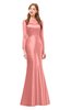 ColsBM Kenzie Peach Blossom Bridesmaid Dresses Trumpet Lace Bateau Long Sleeve Floor Length Mature