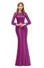 ColsBM Kenzie Raspberry Bridesmaid Dresses Trumpet Lace Bateau Long Sleeve Floor Length Mature