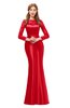 ColsBM Kenzie Tomato Bridesmaid Dresses Trumpet Lace Bateau Long Sleeve Floor Length Mature